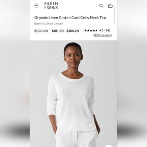 NWT Eileen Fisher Organic Organic Linen Cotton Cord Crew Neck Top, Size L